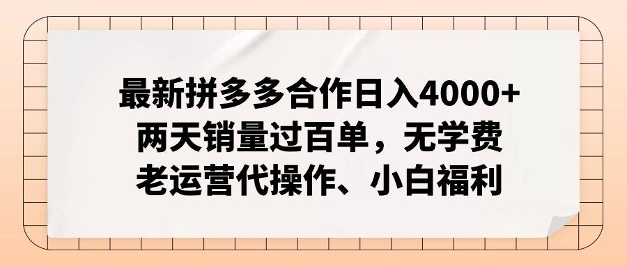最新拼多多合作日入4000+两天销量过百单，无学费、老运营代操作、小白福利-heixxmi