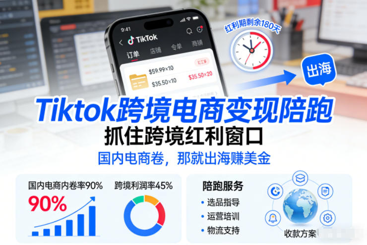 Tiktok跨境电商变现陪跑，抓住跨境红利窗口，国内电商卷，那就出海賺美金-heixxmi