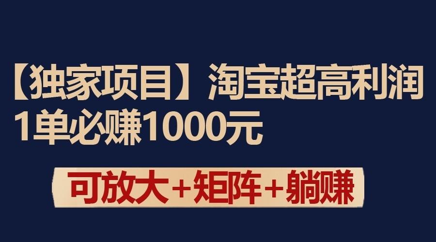 独家淘宝超高利润项目：1单必赚1000元，可放大可矩阵操作-heixxmi