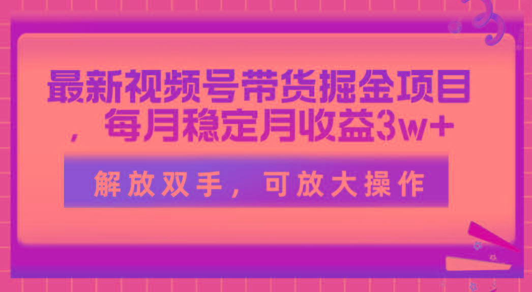 最新视频号带货掘金项目，每月稳定月收益3w+，解放双手，可放大操作-heixxmi