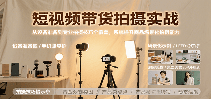 短视频带货拍摄实战，从设备准备到专业拍摄技巧全覆盖，系统提升商品场景化拍摄能力-heixxmi