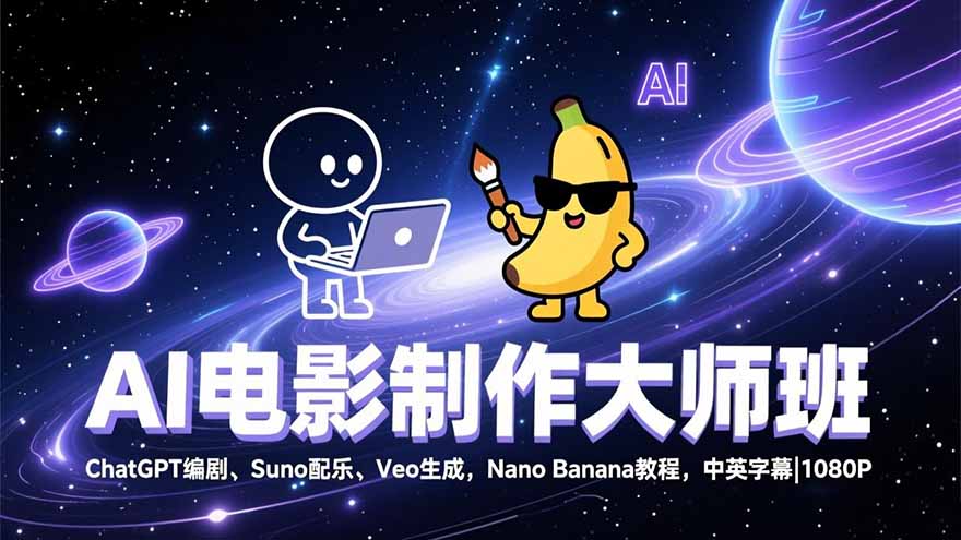 AI电影制作大师班：ChatGPT编剧、Suno配乐、Veo生成，Nano Banana教程，中英字幕|1080P-heixxmi