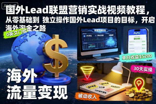 国外Lead联盟营销实战视频教程，从零基础到独立操作国外Lead项目的目标，开启海外淘金之路-heixxmi