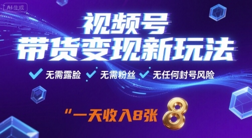 视频号带货变现新玩法，无需露脸，无需粉丝，无任何封号风险，一天收益8张【揭秘】-heixxmi