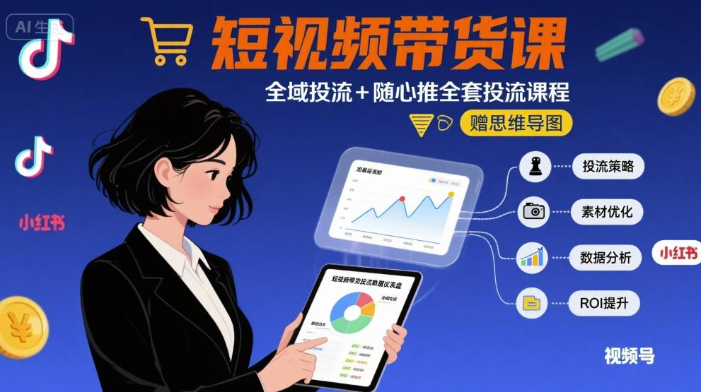 最新短视频带货课，全域投流+随心推全套投流课程+思维导图-heixxmi