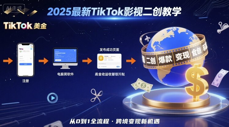 2025年最新TikTok影视二创教学，从注册到发布撸美金全流程，跨境变现新机遇-heixxmi
