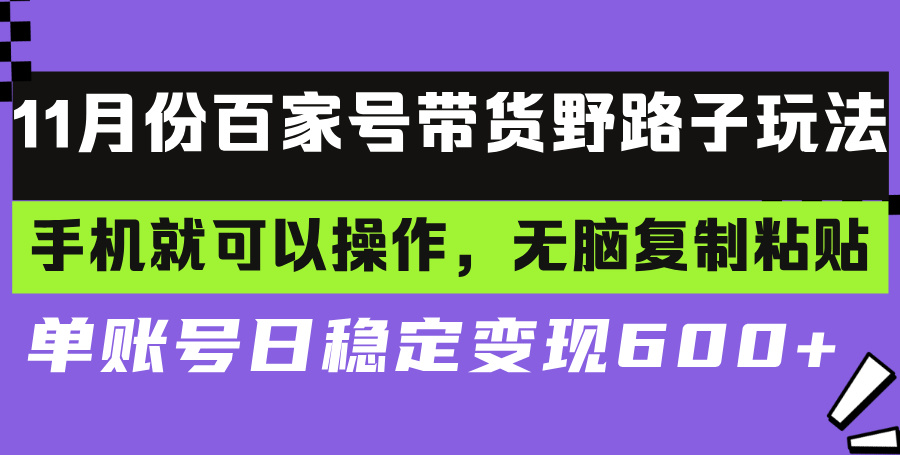 百家号带货野路子玩法 手机就可以操作，无脑复制粘贴 单账号日稳定变现...-heixxmi