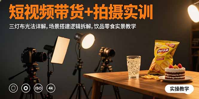 短视频带货+拍摄实训：三灯布光法详解,场景搭建逻辑拆解,饮品零食实景教学-heixxmi
