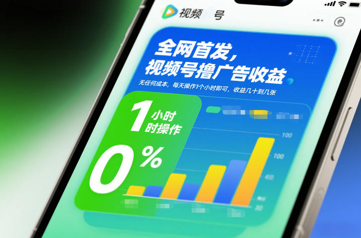 全网首发，视频号撸广告收益，无任何成本，每天操作1个小时即可，收益几十到几张-heixxmi