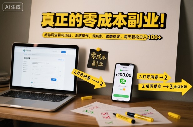 真正的零成本副业！问卷调查暴利项目，无脑操作，纯0撸，收益稳定，每天轻松日入100+【揭秘】-heixxmi
