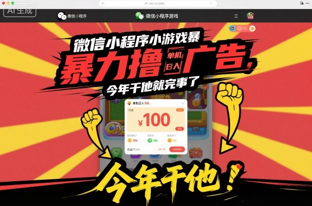 微信小程序小游戏暴力撸广告，单机日入100，今年干他就完事了-heixxmi