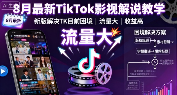 8月最新TikTok影视解说教学，新版解决TK目前困境，流量大，收益高-heixxmi