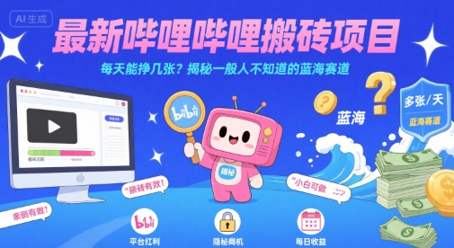 最新哔哩哔哩上B站搬砖项目，每天能挣几张？揭秘一般人不知道的蓝海赛道-heixxmi