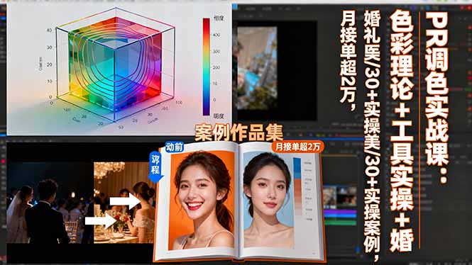 PR调色实战课：色彩理论+工具实操+婚礼医美/30+实操案例，月接单超2万-heixxmi
