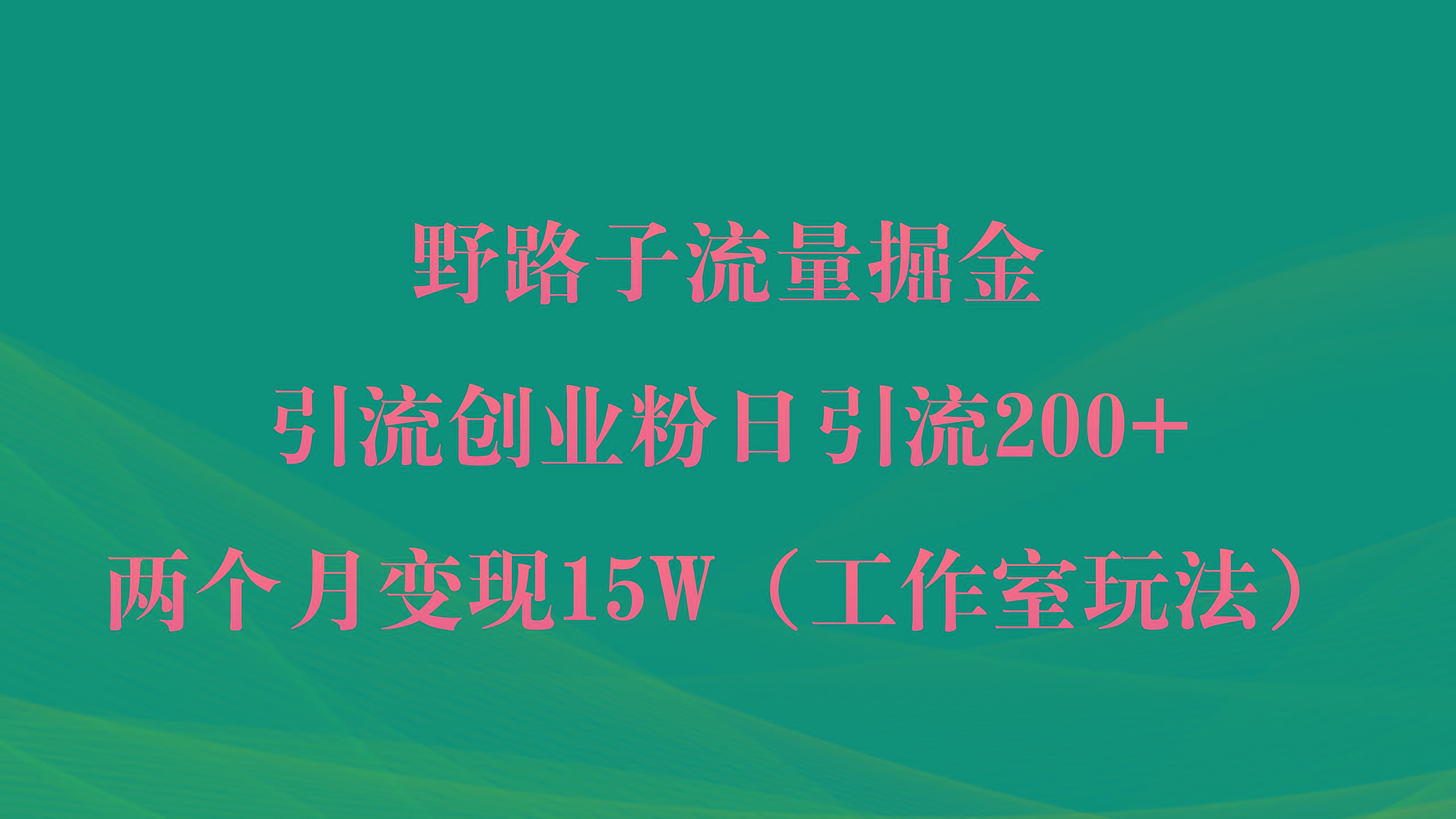 (9513期)野路子流量掘金，引流创业粉日引流200+，两个月变现15W(工作室玩法))-heixxmi