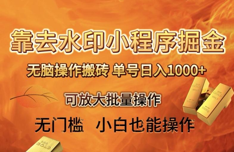 靠去水印小程序无脑操作搬砖，单号日入1000+保姆级教程可放大批量操作【揭秘】-heixxmi