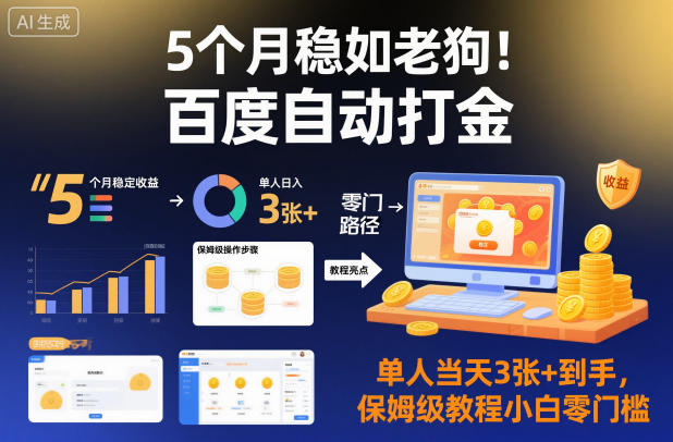 5个月稳如老狗！百度自动打金，单人当天3张+到手，保姆级教程小白零门槛【揭秘】-heixxmi