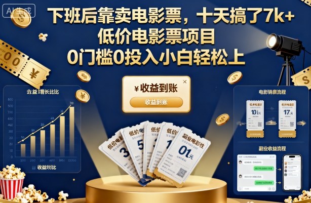 下班后靠卖电影票，十天搞了7k+，低价电影票项目，0门槛0投入小白轻松上手【揭秘】-heixxmi