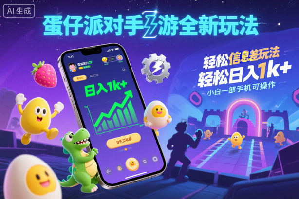 蛋仔派对手游全新玩法，轻松日入1k+，风口信息差玩法，当天见收益，小白一部手机可操作-heixxmi
