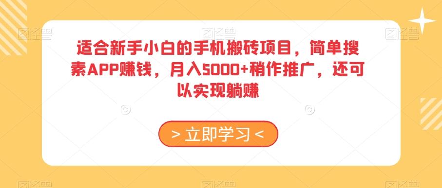 适合新手小白的手机搬砖项目，简单搜素APP赚钱，月入5000+稍作推广，还可以实现躺赚【揭秘】-heixxmi