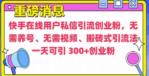 快手最新引流创业粉方法，无需养号、无需视频、搬砖式引流法【揭秘】-heixxmi