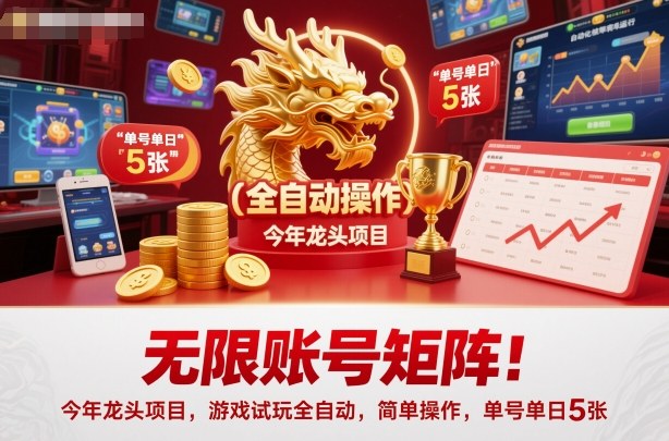 无限账号矩阵！今年龙头项目，游戏试玩全自动，简单操作，单号单日5张【揭秘】-heixxmi