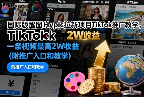 国际版醒图Hypic拉新项目TikTok推广教学，一条视频最高2W收益(附推广入口和教学)-heixxmi