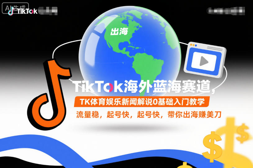 TikTok海外蓝海赛道，TK体育娱乐新闻解说0基础入门教学，流量稳，起号快，带你出海賺美刀-heixxmi