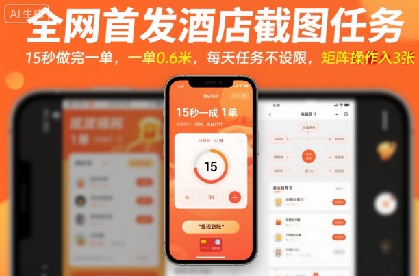 全网首发酒店截图任务，15秒做完一单，一单0.6米，每天任务不设限，矩阵操作日入3张【揭秘】-heixxmi