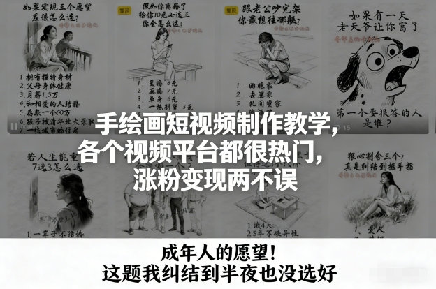 手绘画短视频制作教学，各个视频平台都很热门，涨粉变现两不误-heixxmi