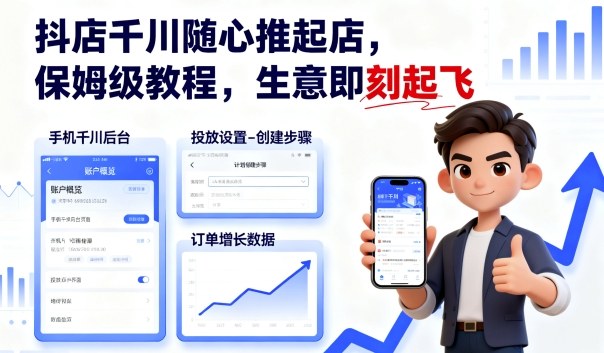 抖店千川随心推起店，保姆级教程，生意即刻起飞-heixxmi