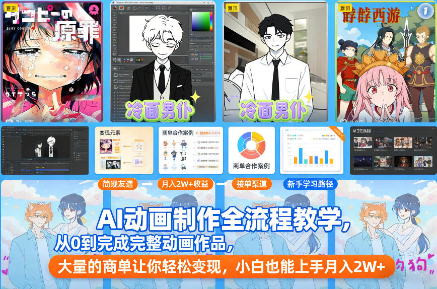 AI动画制作全流程教学，从0到完成完整动画作品，大量的商单让你轻松变现，小白也能上手月入2W+-heixxmi