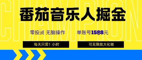 番茄音乐人掘金，单账号最高可撸1k+，可无限矩阵去做，零投入-heixxmi
