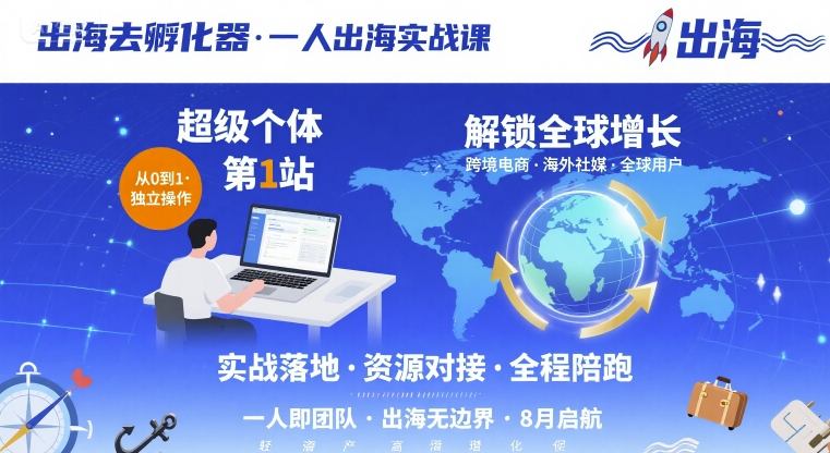 出海去孵化器，一人出海实战课，​超级个体第1站，解锁全球增长-heixxmi