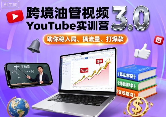 跨境油管视频YouTube实训营3.0，助你稳入局、搞流量、打爆款-heixxmi