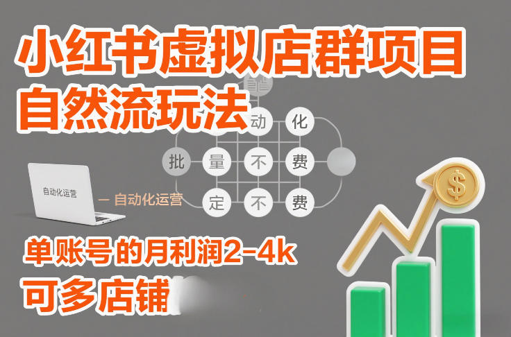 小红书虚拟店群项目，自然流玩法，批量自动化，稳定不费号，单账号的月利润2-4k，可多店矩阵-heixxmi