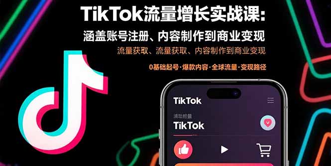 TikTok流量增长实战课：涵盖账号注册、流量获取、内容制作到商业变现-heixxmi