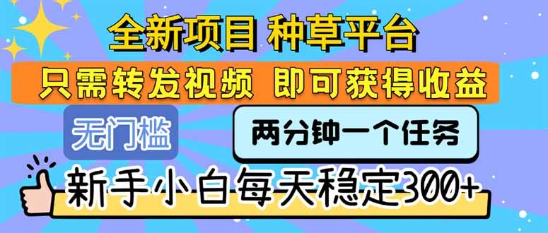 全新项目 种草平台 只需要转发任务视频 即可获得收益 新手小白每天300+-heixxmi