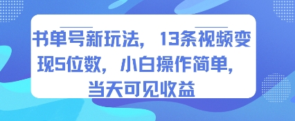 书单号新玩法，13条视频变现5位数，小白操作简单，当天可见收益-heixxmi