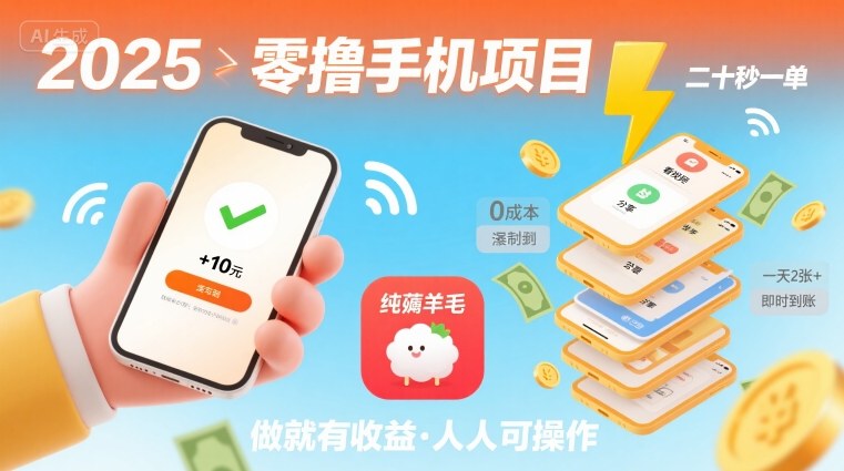 2025年零撸手机项目，二十秒一单，纯薅羊毛 一天2张+做就有-heixxmi