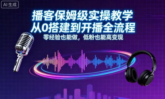 播客保姆级实操教学，从0搭建到开播全流程，零经验也能做，低粉也能高变现-heixxmi