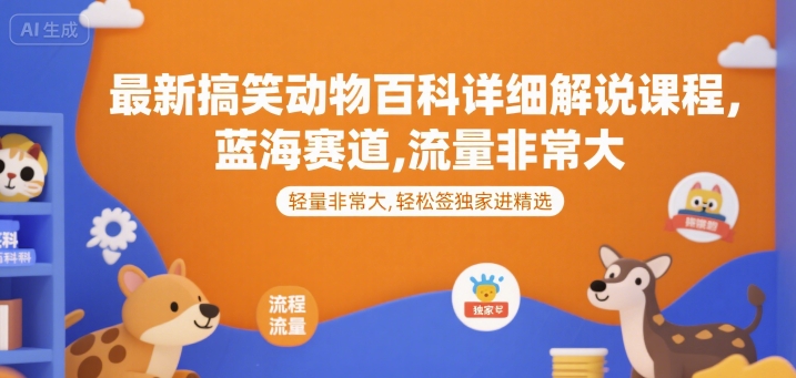 最新搞笑动物百科详细解说课程，蓝海赛道，流量非常大，轻松签独家进精选-heixxmi