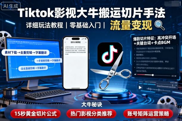 Tiktok影视大牛搬运切片手法，详细玩法教程-heixxmi