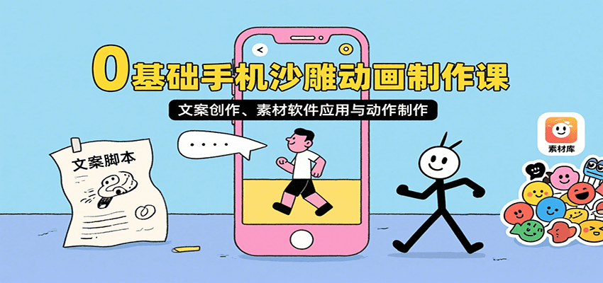 0基础手机沙雕动画制作课，文案创作、素材软件应用与动作制作-heixxmi