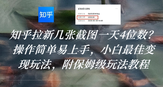 知乎拉新几张截图一天4位数？操作简单易上手，小白最佳变现玩法，附保姆级玩法教程-heixxmi