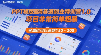 PPT模版蓝海赛道副业特训营1.0，项目非常简单粗暴，客单价可以高到150-200-heixxmi