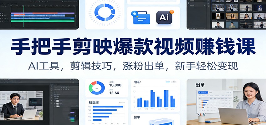 手把手剪映爆款视频赚钱课：AI工具，剪辑技巧，涨粉出单，新手轻松变现-heixxmi