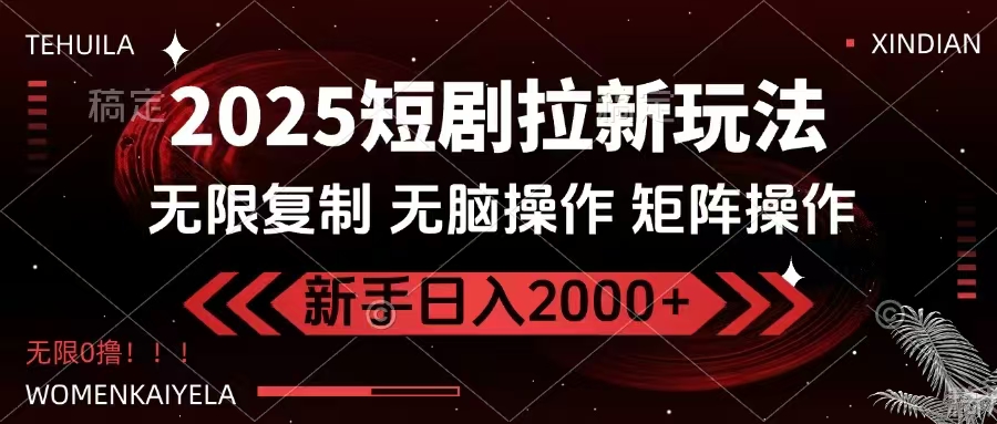 2025短剧拉新玩法，无需注册登录，无限0撸，无脑批量操作日入2000+-heixxmi