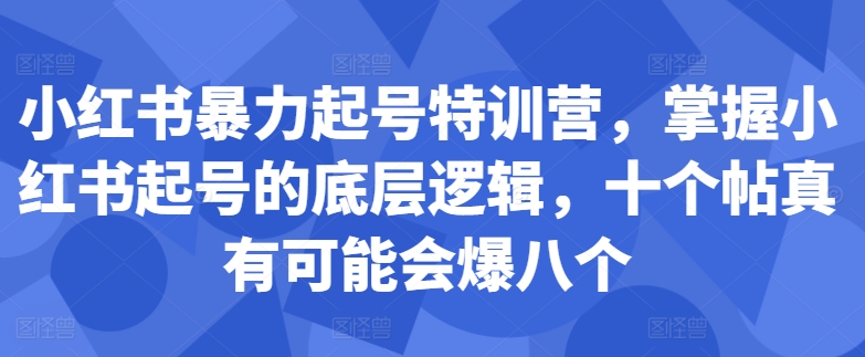 小红书暴力起号特训营，掌握小红书起号的底层逻辑，十个帖真有可能会爆八个-heixxmi