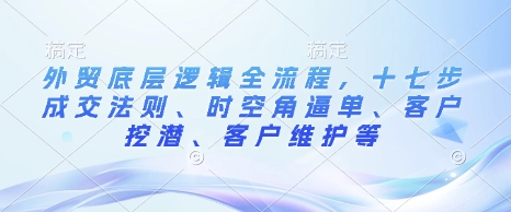 外贸底层逻辑全流程，十七步成交法则、时空角逼单、客户挖潜、客户维护等-heixxmi
